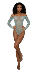 Dreamgirl Rhinestone Off-Shoulder Bodystocking — One Size (Agate) - DG-14310AGOS