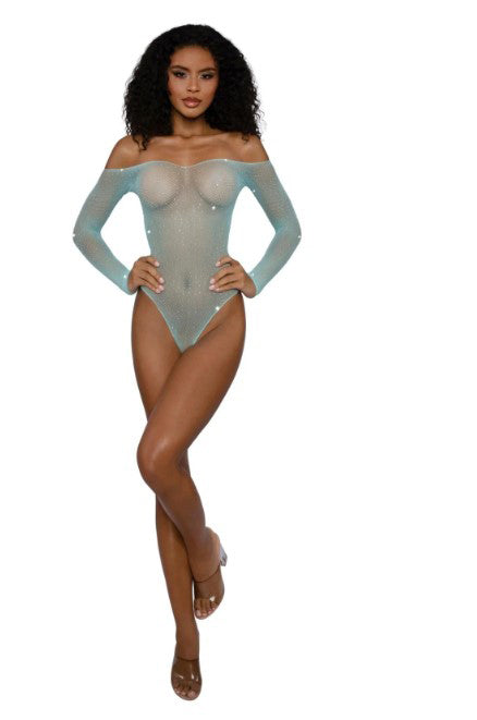 Dreamgirl Rhinestone Off-Shoulder Bodystocking — One Size (Agate) - DG-14310AGOS