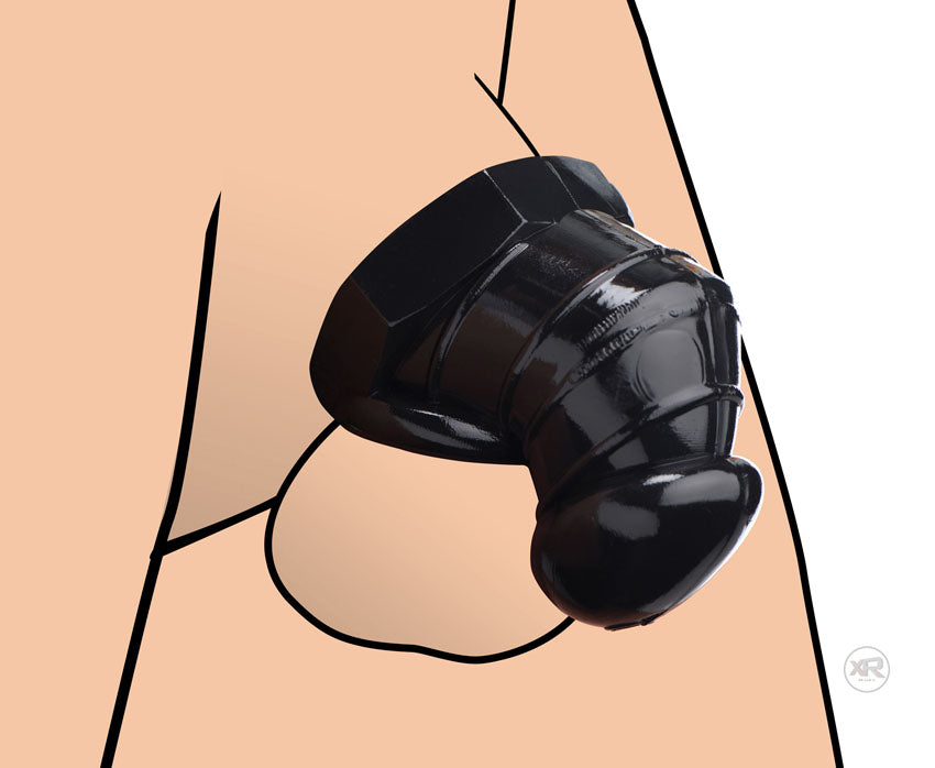 Master Series Detained - Black Restrictive Chastity Cage by XR Brands