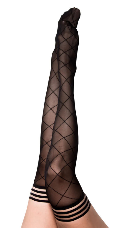 Kix'ies Anna Diamond Thigh-Highs — Size B (Black) - KX-1321B-BLK-B