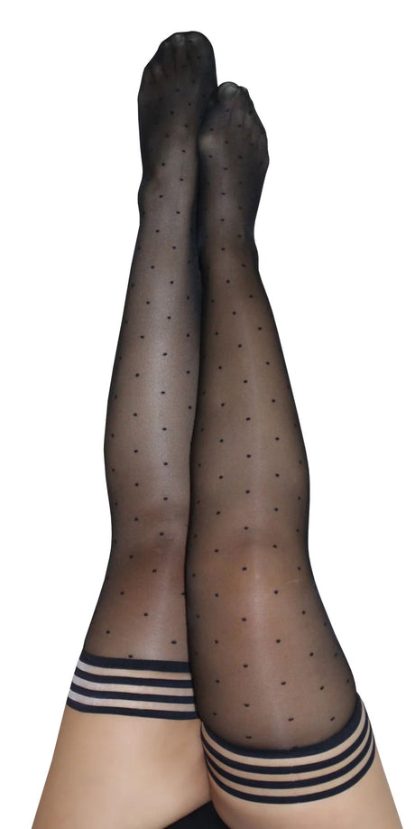 Kix'ies Ally Polka Dot Thigh Highs — Size D, Black - KX-1304D-BLK-D