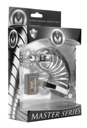 Asylum 6 Ring Locking Chastity Cage - Medium/large by XR Brands