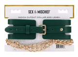 Sportsheets Indica Cutout Collar and Leash — Emerald, Adjustable Fit - SS10216