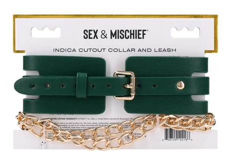 Sportsheets Indica Cutout Collar and Leash — Emerald, Adjustable Fit - SS10216
