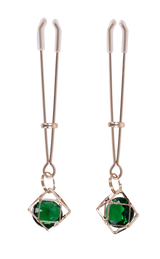 Sportsheets Indica Nipple Clips — Adjustable Tension, Green Gem - SS10218