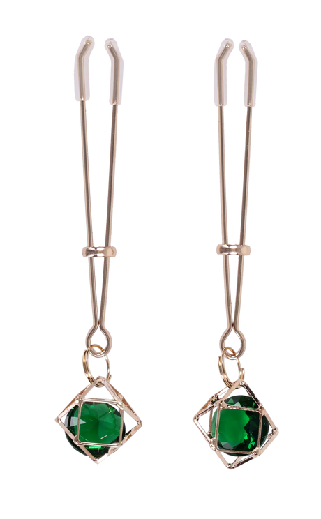 Sportsheets Indica Nipple Clips — Adjustable Tension, Green Gem - SS10218