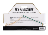 Sportsheets Indica Crystal Day Collar — Green Gems & Gold Chain, Adjustable 9 to 20 in - SS10222