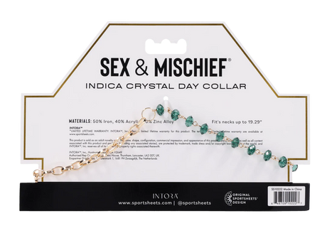 Sportsheets Indica Crystal Day Collar — Green Gems & Gold Chain, Adjustable 9 to 20 in - SS10222