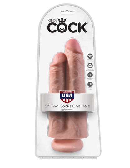 King Cock 9 Inch Two Cocks One Hole - Flesh by Pipedream