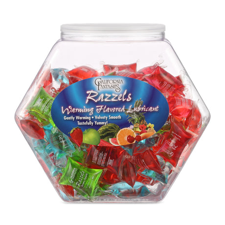 California Fantasies Razzels Warming Lubricant — 100 Pillow Fishbowl, Assorted Flavors - CF-RPF-10D