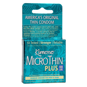 Paradise Marketing Kimono MicroThin Plus Condoms — Aqua Lube, 3 Pack - KM06003