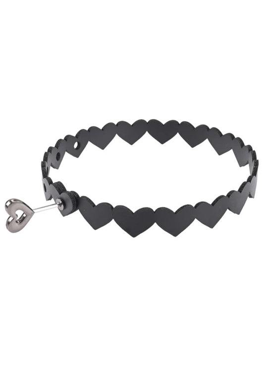 Sportsheets Heart Day Collar — Black Faux Leather Choker, 15–19 in - SS09850