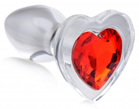XR Brands Red Heart Gem Glass Anal Plug — Small - BTYS-AG432-SML