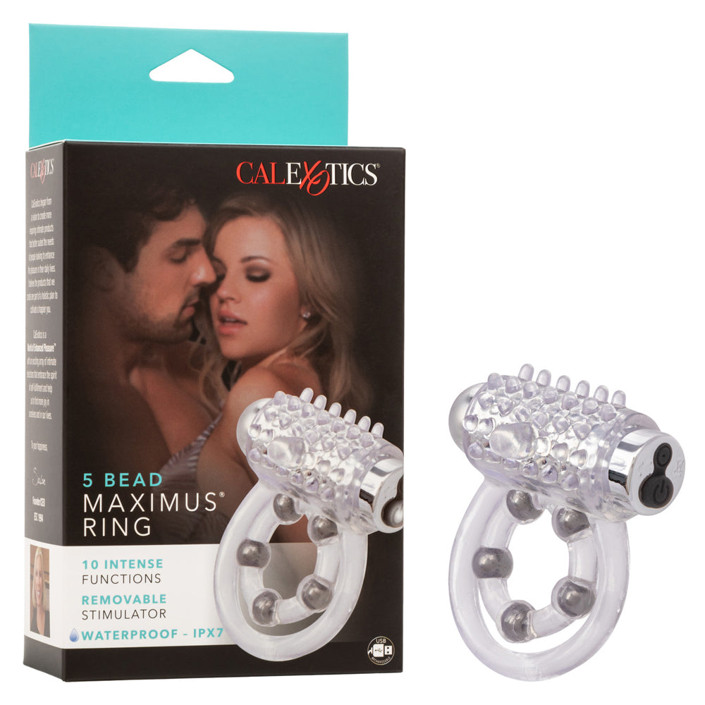 Maximus Enhancement Ring 5 Stroker Beads Rechargeable Clear by CalExotics