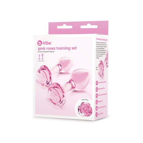 b-Vibe Pink Roses Glass Butt Plug Training Set — 2-Pack - BV2976