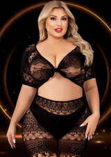 Lapdance 2-Piece Crop Top & Skirt Set — Queen Size, Black - X-LC-123-XBLK
