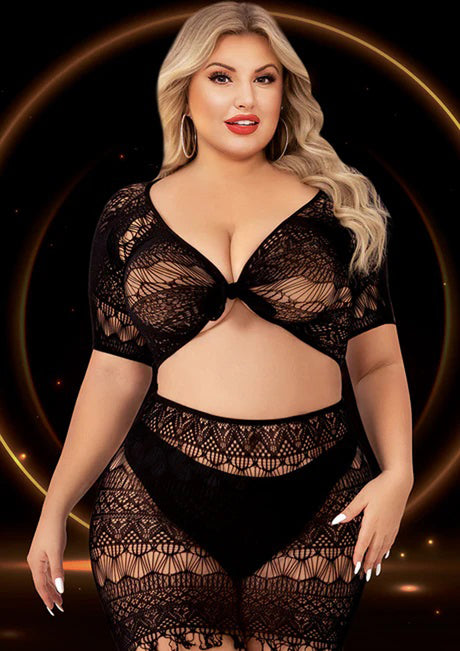 Lapdance 2-Piece Crop Top & Skirt Set — Queen Size, Black - X-LC-123-XBLK