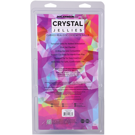 Doc Johnson Crystal Jellies Curved Realistic Dildo with Balls — 8 in Teal - DJ0288-41-CD