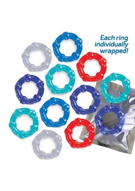 Icon Brands Baller Dozen Beaded TPR Cock Ring Set — 12 Pack - IC2698