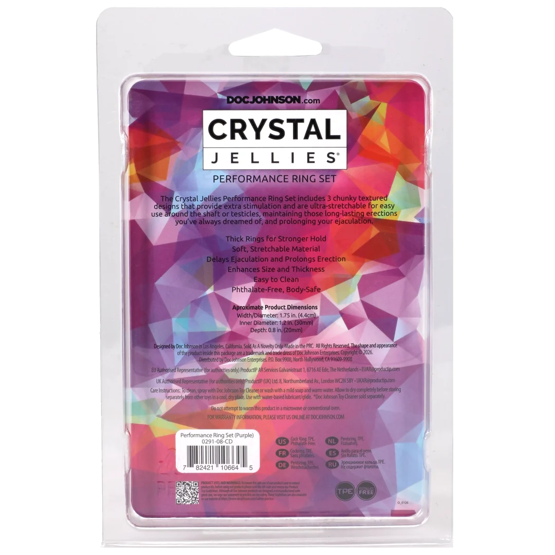 Doc Johnson Crystal Jellies Performance Ring Set — 3-Pack Purple - DJ0291-08-CD