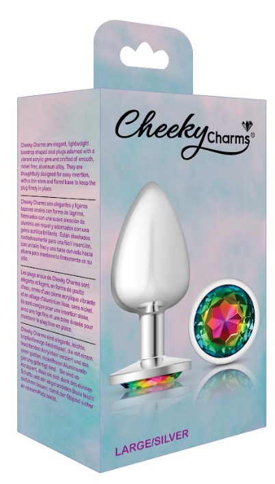 Rainbow Round Gem Silver Metal Plug - Lg