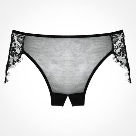 Allure Lingerie Adore Lavish & Lace Crotchless Sheer Panty — One Size, Black - ALR-A1007