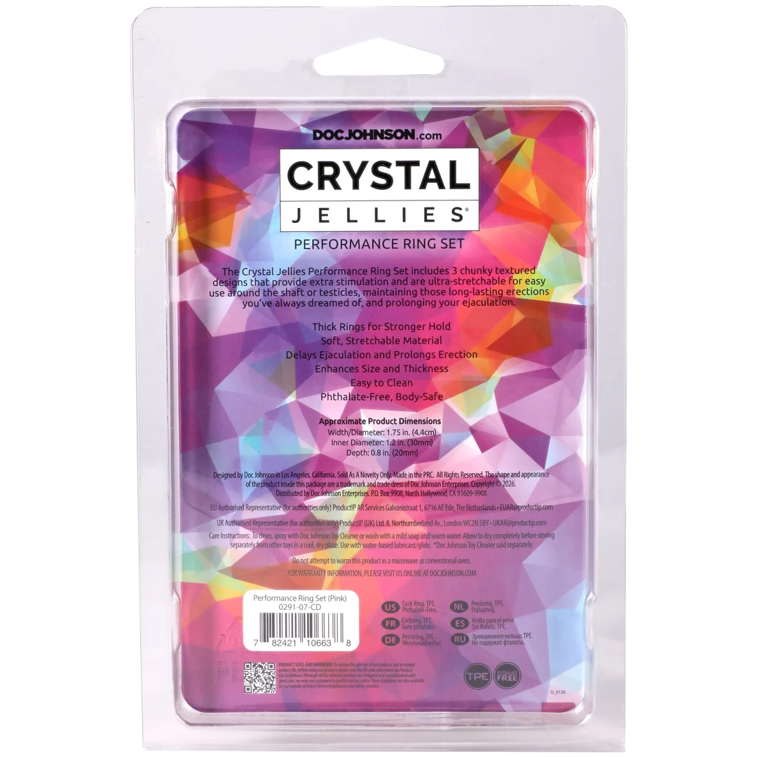 Doc Johnson Crystal Jellies Performance Ring Set, 3-Pack Pink - DJ0291-07-CD
