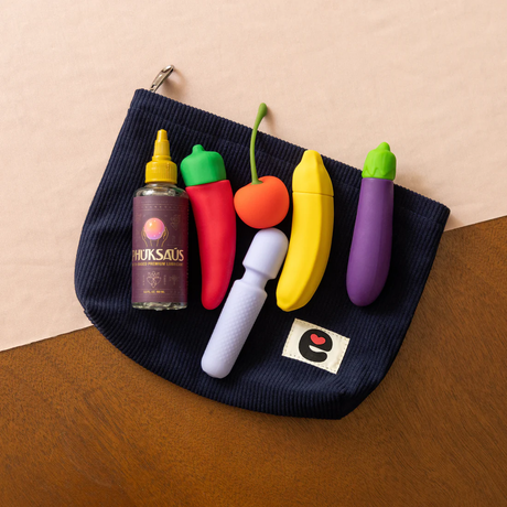 Emojibator Pleasure Pouch — Midnight Blue Corduroy Travel Case (8.25 × 6.9 × 2 in) - EM7150