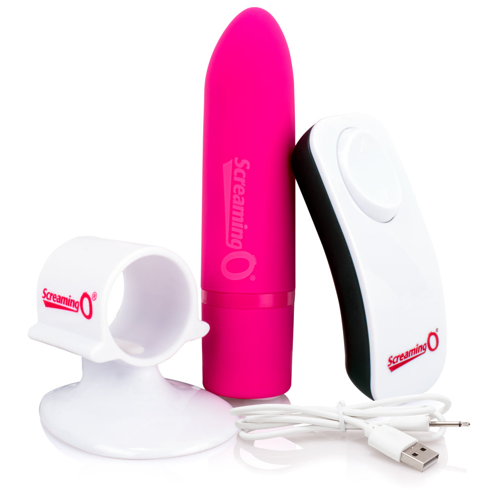 Screaming O Charged Remote Bullet Vibrator, Strawberry - APR-ST-101E