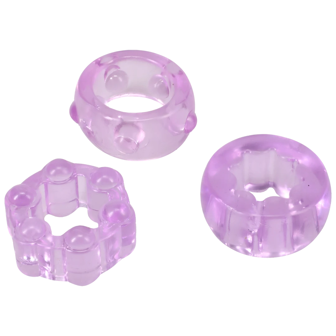 Doc Johnson Crystal Jellies Performance Ring Set — 3-Pack Purple - DJ0291-08-CD