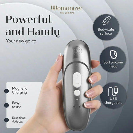 Womanizer Pro Clitoral Stimulator — Silver Grey, 11 Levels - WZ6865