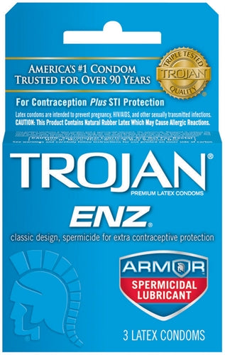 Paradise Marketing Trojan ENZ Armor Spermicidal Lubricated Condoms, 3 Pack - TJ93150