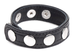 XR Brands Leather Speed Snap Cock Ring — Black, Adjustable - STR-AG845-BLK