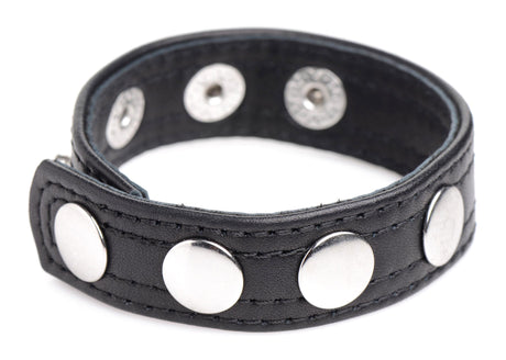 XR Brands Leather Speed Snap Cock Ring — Black, Adjustable - STR-AG845-BLK