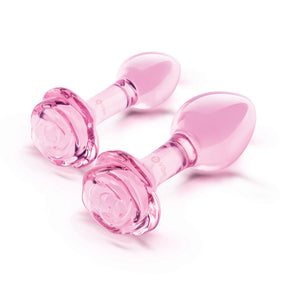 b-Vibe Pink Roses Glass Butt Plug Training Set — 2-Pack - BV2976