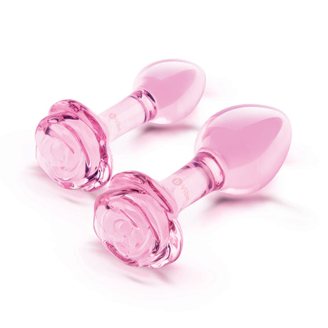 b-Vibe Pink Roses Glass Butt Plug Training Set — 2-Pack - BV2976