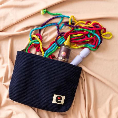 Emojibator Pleasure Pouch — Midnight Blue Corduroy Travel Case (8.25 × 6.9 × 2 in) - EM7150