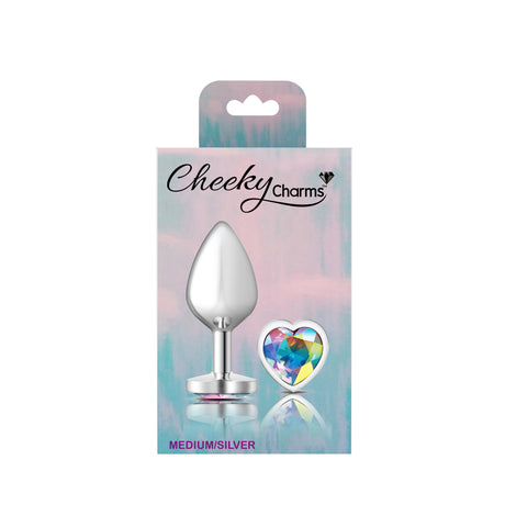 Clear Iridescent Heart Gem Silver Metal Plug - Md