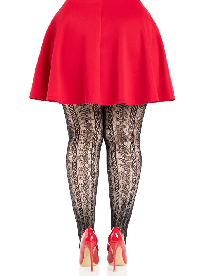 Leg Avenue Plus Sweetheart Striped Tights Black/Red - LA-9733XBRD1X2