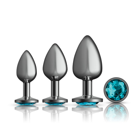 Viben Anal Trainer Kit — Gunmetal Plugs with Teal Gem, 3‑Pack - VB-CC9150