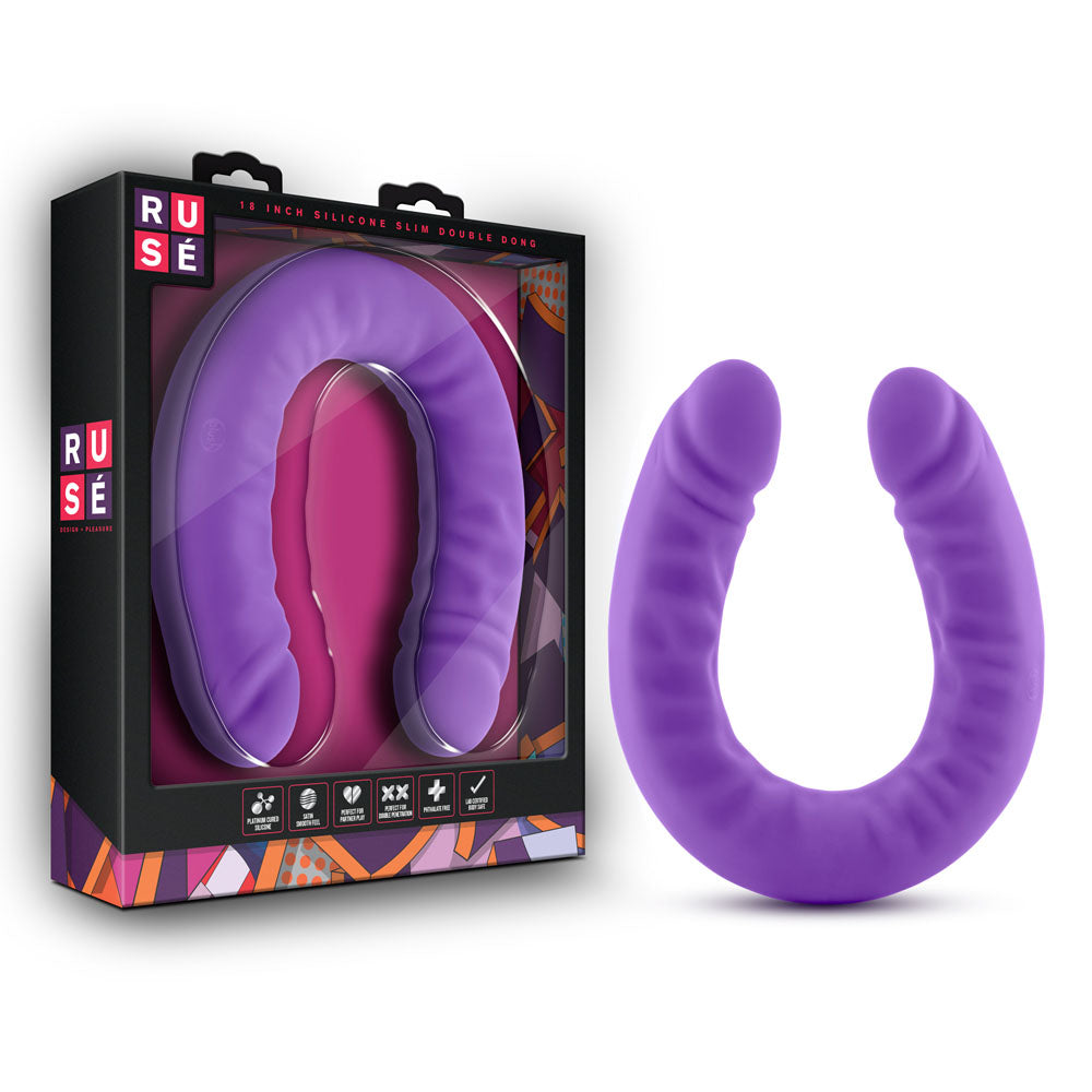 Ruse - 18 Inch Silicone Slim Double Dong - Purple by Blush