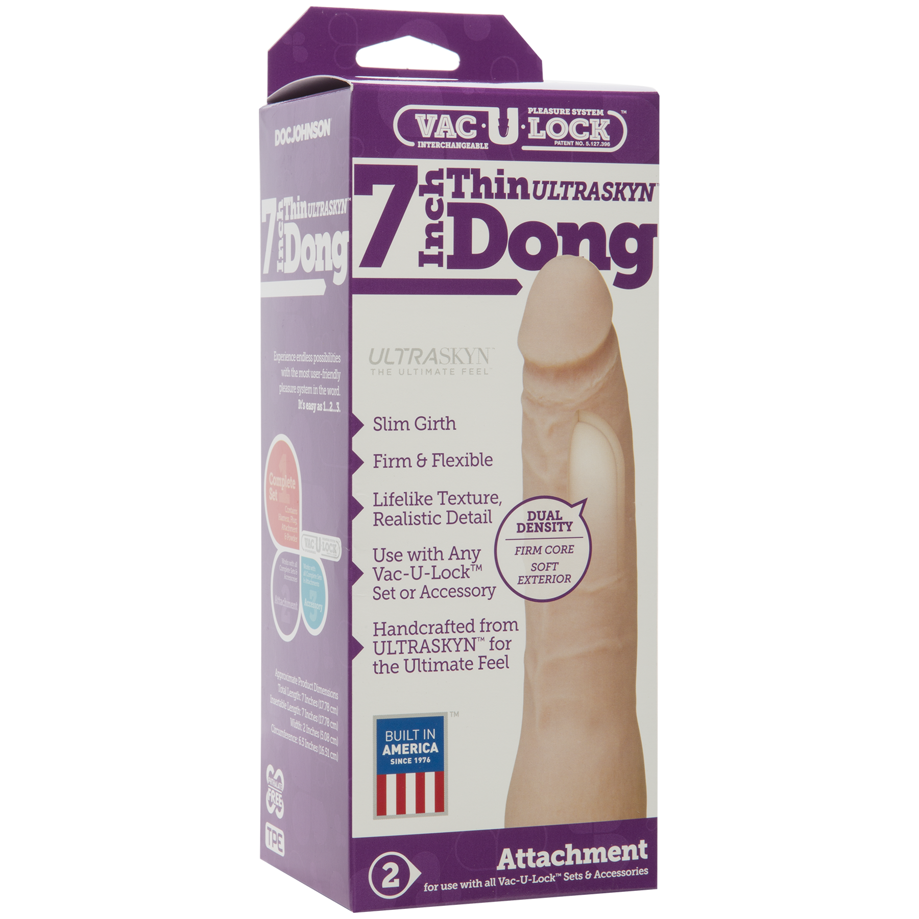 Vac-U-Lock 7-Inch Ultraskyn Thin Dong - Vanilla by Doc Johnson