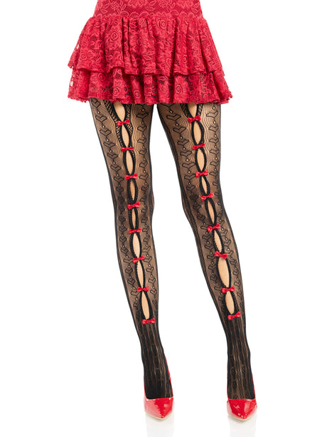 Leg Avenue Sweetheart Striped Tights — One Size, Black/Red - LA-9733BRDOS