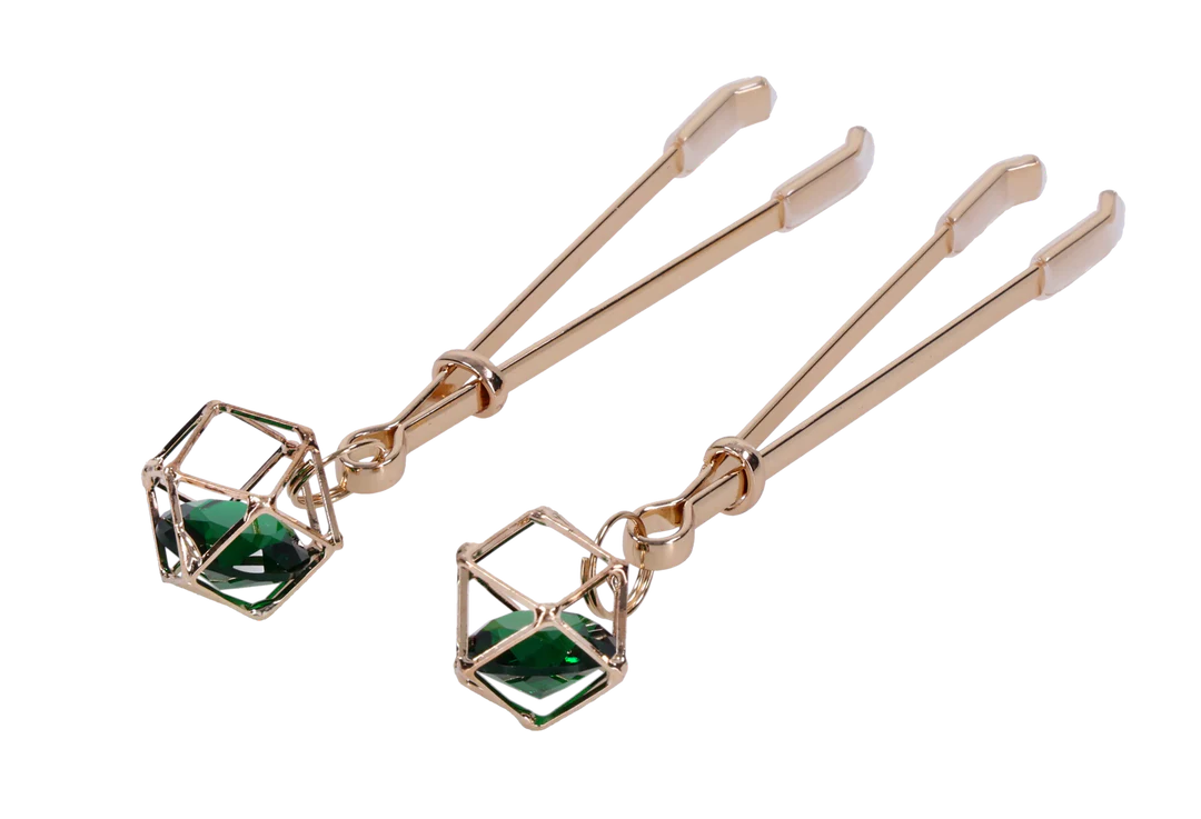 Sportsheets Indica Nipple Clips — Adjustable Tension, Green Gem - SS10218