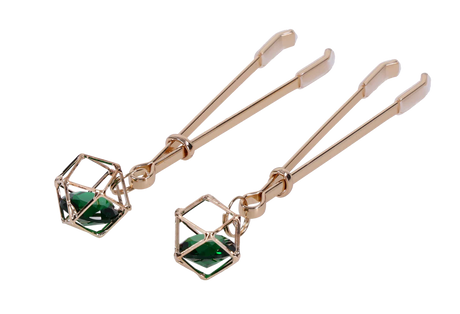 Sportsheets Indica Nipple Clips — Adjustable Tension, Green Gem - SS10218