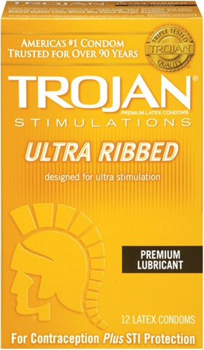 Paradise Marketing Trojan Stimulations Ultra-Ribbed Condoms — 12 Pack - TJ94752