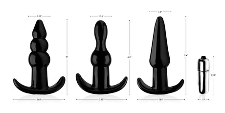 XR Brands Thrill Trio Anal Plug Set — 4-Piece Black (TPE/ABS) - FR-AG293-BLACK
