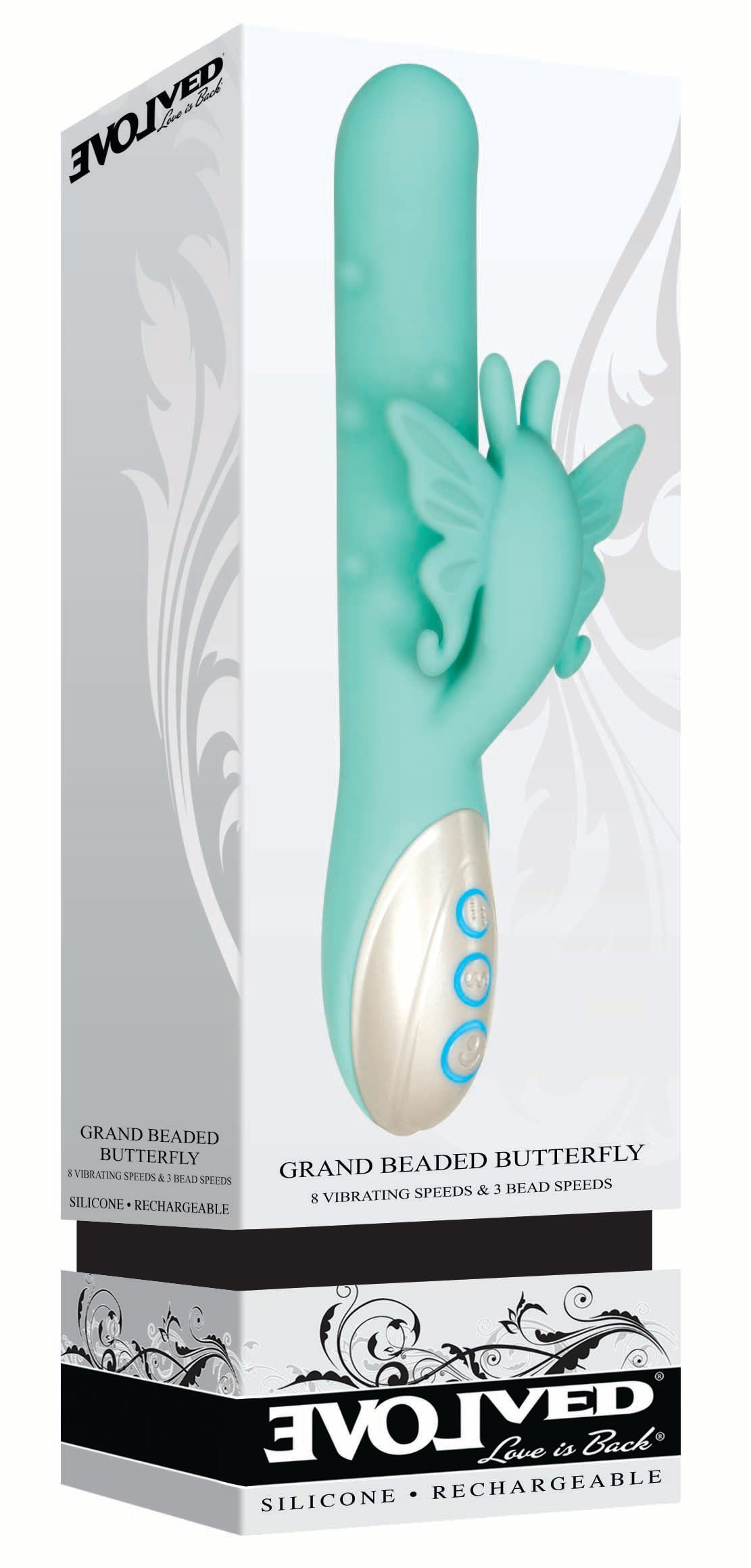 Evolved Novelties Grand Beaded Butterfly Rabbit Vibrator — Dual Motor, 9.25" - EN-RS-1578-2