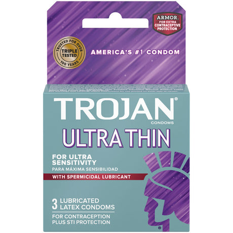 Paradise Marketing Trojan Ultra Thin Armor Spermicidal Condoms - 3 Pack - TJ92720