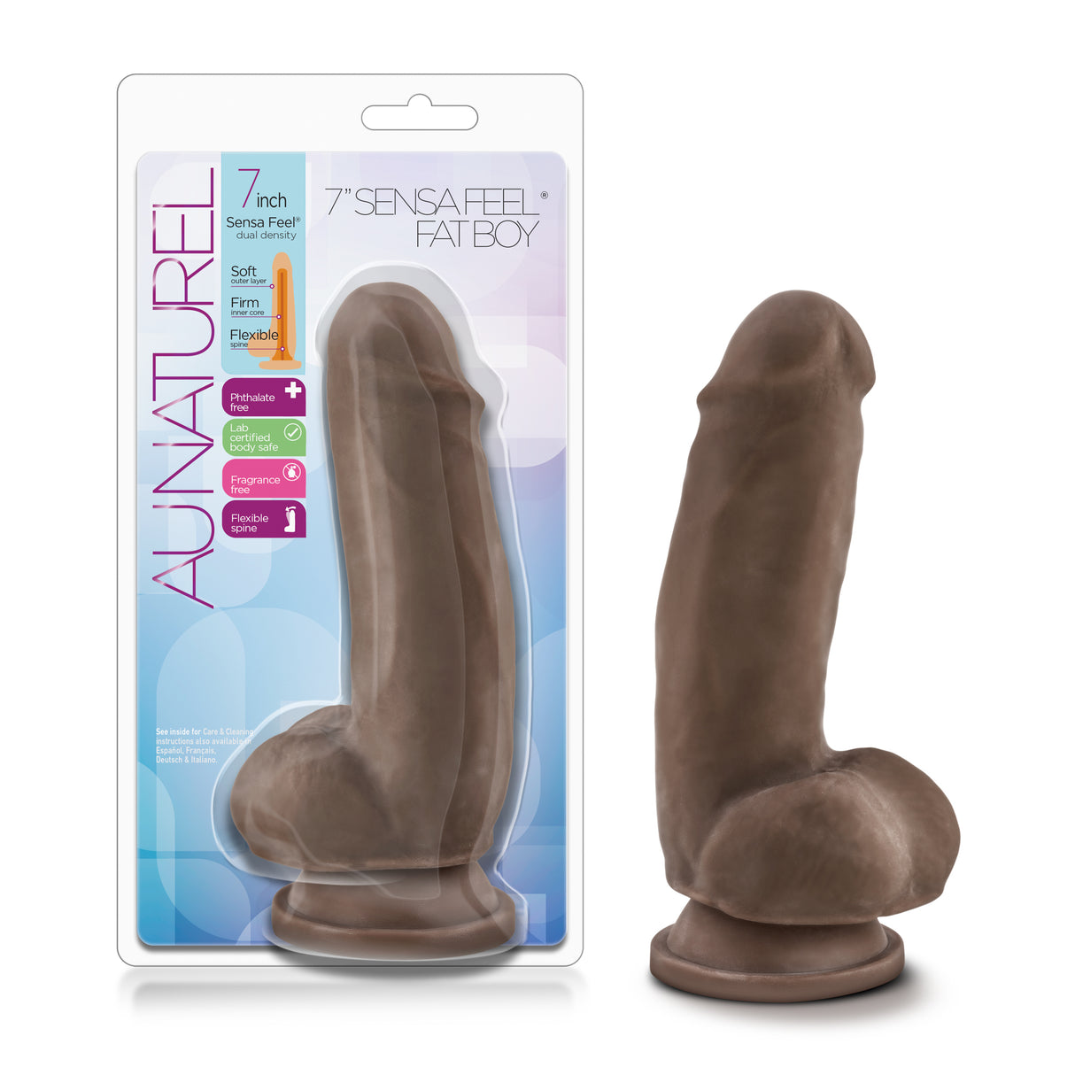 Blush Au Naturel 7 Inch Sensa Feel Fat Boy Dildo — Chocolate - BL-36446